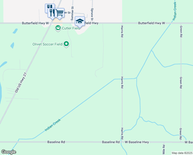 map of restaurants, bars, coffee shops, grocery stores, and more near 4275 Butterfield Highway in Olivet