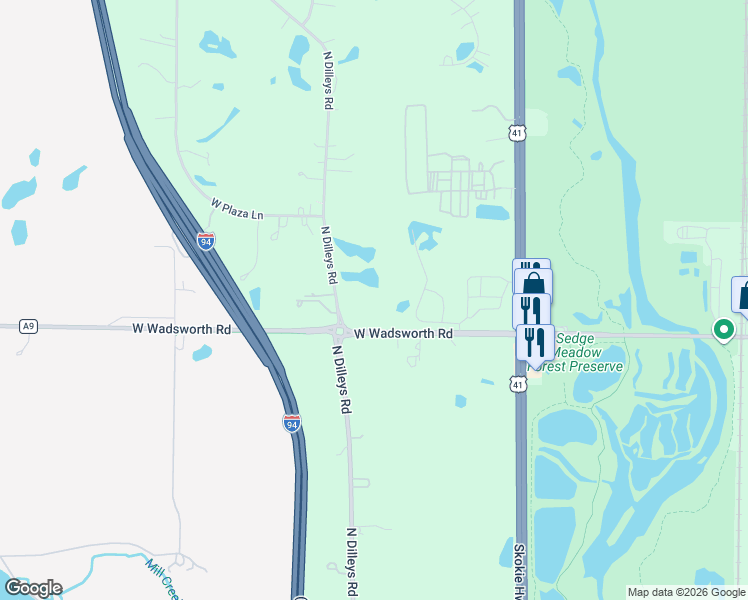 map of restaurants, bars, coffee shops, grocery stores, and more near 39155 North Dilleys Road in Wadsworth