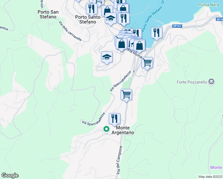 map of restaurants, bars, coffee shops, grocery stores, and more near 196 Via dell’ Appetito in Porto Santo Stefano