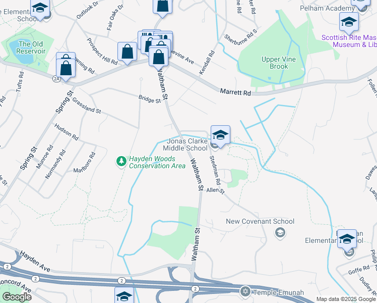 map of restaurants, bars, coffee shops, grocery stores, and more near 609 Waltham Street in Lexington