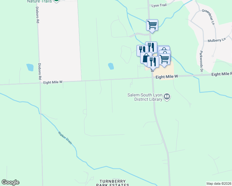 map of restaurants, bars, coffee shops, grocery stores, and more near 9906 South Hazel in South Lyon