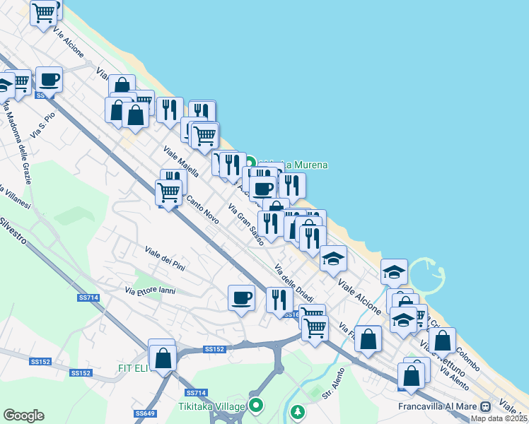 map of restaurants, bars, coffee shops, grocery stores, and more near 59 Viale Alcione in Francavilla Al Mare