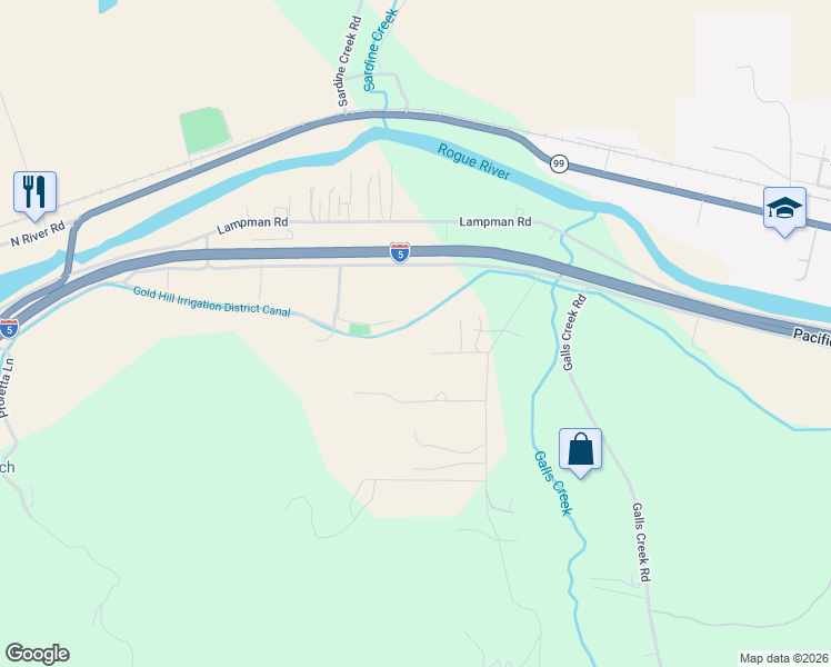 map of restaurants, bars, coffee shops, grocery stores, and more near 340 Hodson Road in Gold Hill