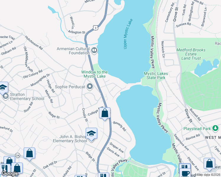 map of restaurants, bars, coffee shops, grocery stores, and more near 4 Intervale Road in Arlington