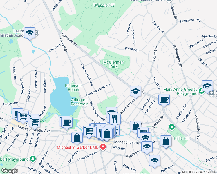 map of restaurants, bars, coffee shops, grocery stores, and more near 112 Westmoreland Avenue in Arlington