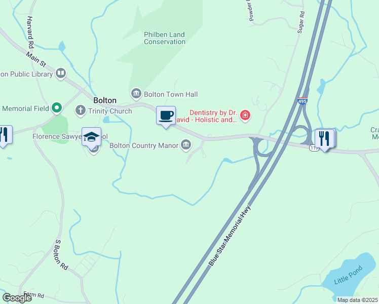 map of restaurants, bars, coffee shops, grocery stores, and more near 600 Massachusetts 117 in Bolton