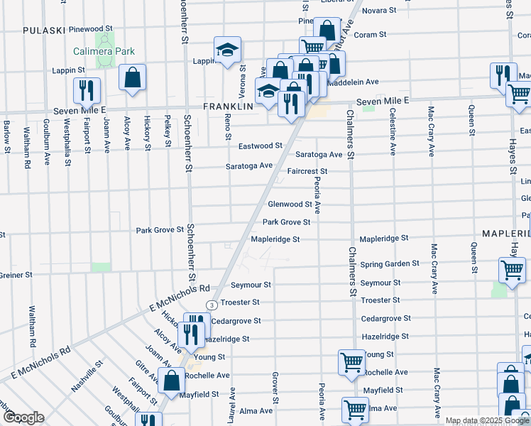 map of restaurants, bars, coffee shops, grocery stores, and more near 13978 Glenwood Street in Detroit