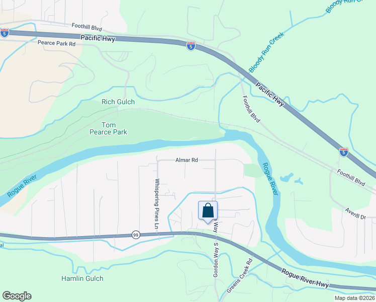 map of restaurants, bars, coffee shops, grocery stores, and more near 3868 Almar Road in Grants Pass