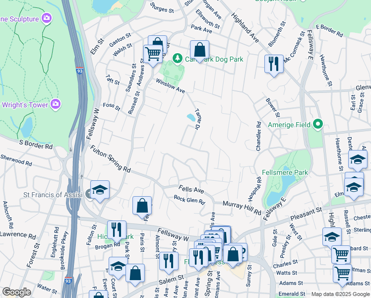 map of restaurants, bars, coffee shops, grocery stores, and more near 116 Cedar Road North in Medford