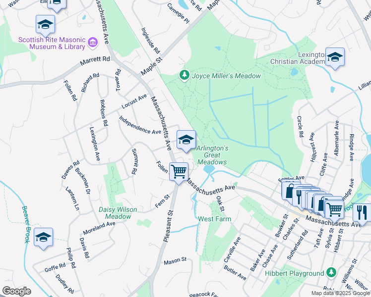 map of restaurants, bars, coffee shops, grocery stores, and more near 21 Barnes Place in Lexington
