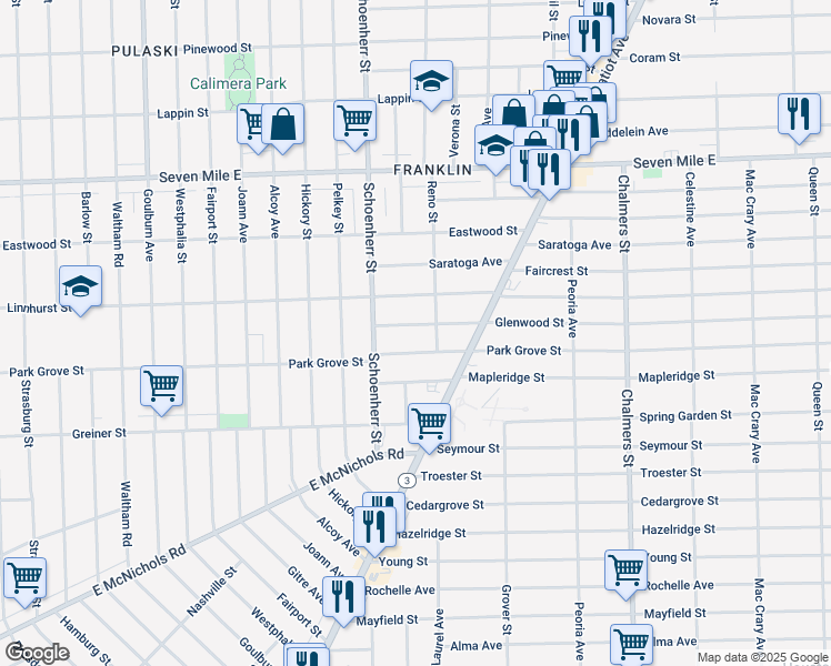 map of restaurants, bars, coffee shops, grocery stores, and more near 13692 Glenwood Street in Detroit