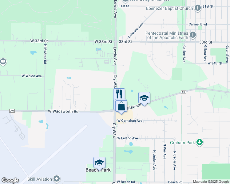 map of restaurants, bars, coffee shops, grocery stores, and more near 4226 North Lewis Avenue in Beach Park