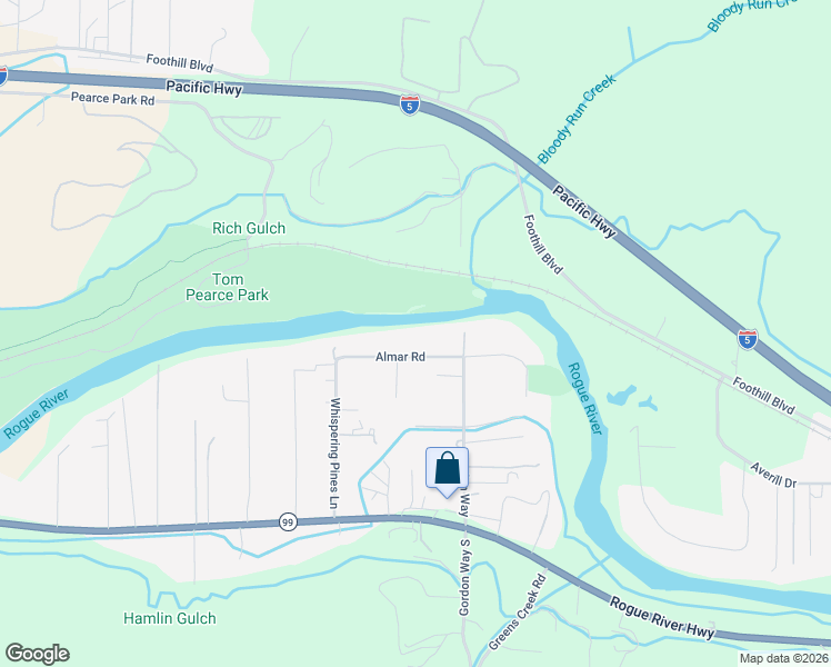 map of restaurants, bars, coffee shops, grocery stores, and more near 3868 Almar Road in Grants Pass