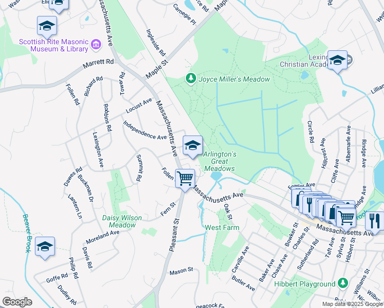 map of restaurants, bars, coffee shops, grocery stores, and more near 21 Barnes Place in Lexington