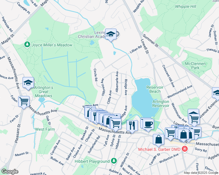map of restaurants, bars, coffee shops, grocery stores, and more near 70 Cliffe Avenue in Lexington