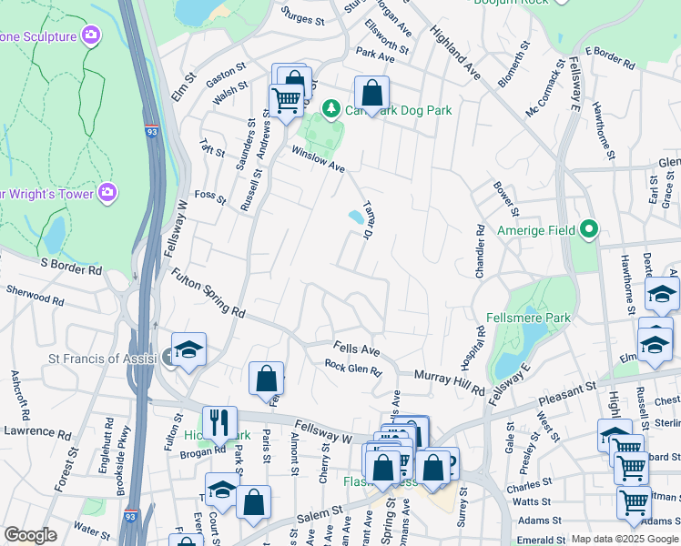 map of restaurants, bars, coffee shops, grocery stores, and more near 116 Cedar Road North in Medford