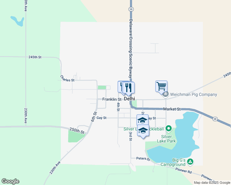 map of restaurants, bars, coffee shops, grocery stores, and more near 506 5th Street in Delhi