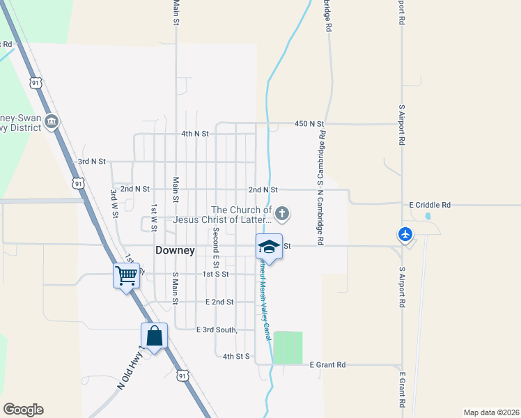 map of restaurants, bars, coffee shops, grocery stores, and more near 525 1st North Street in Downey