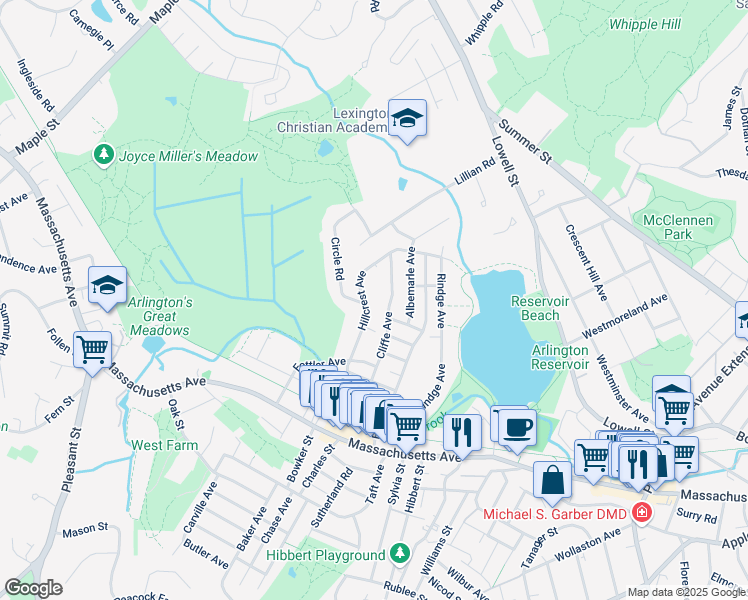 map of restaurants, bars, coffee shops, grocery stores, and more near 70 Cliffe Avenue in Lexington