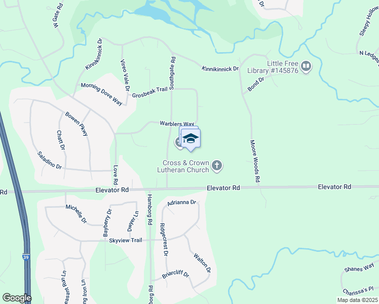 map of restaurants, bars, coffee shops, grocery stores, and more near 11685 Southgate Road in Roscoe