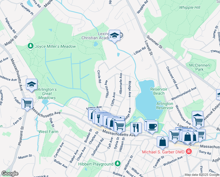 map of restaurants, bars, coffee shops, grocery stores, and more near 70 Cliffe Avenue in Lexington