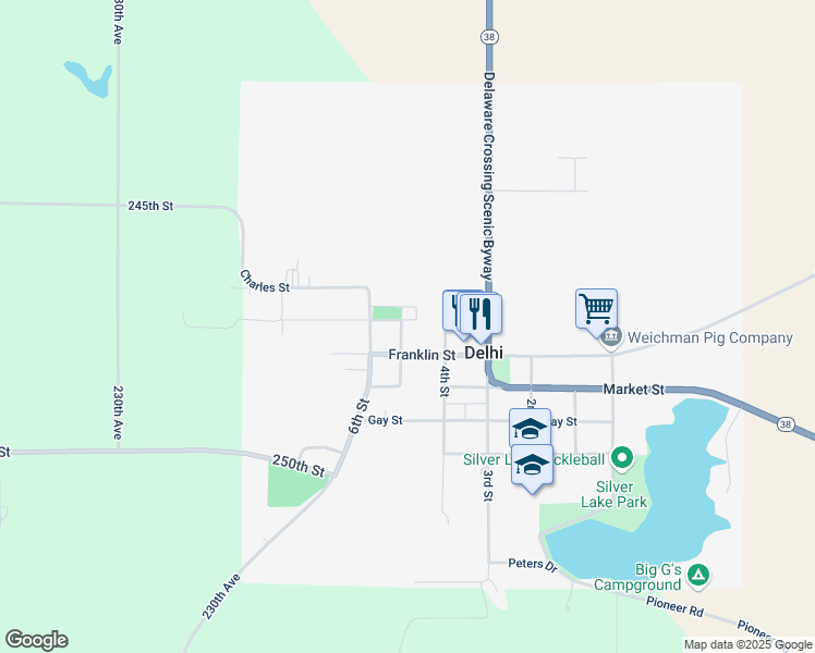 map of restaurants, bars, coffee shops, grocery stores, and more near 506 5th Street in Delhi
