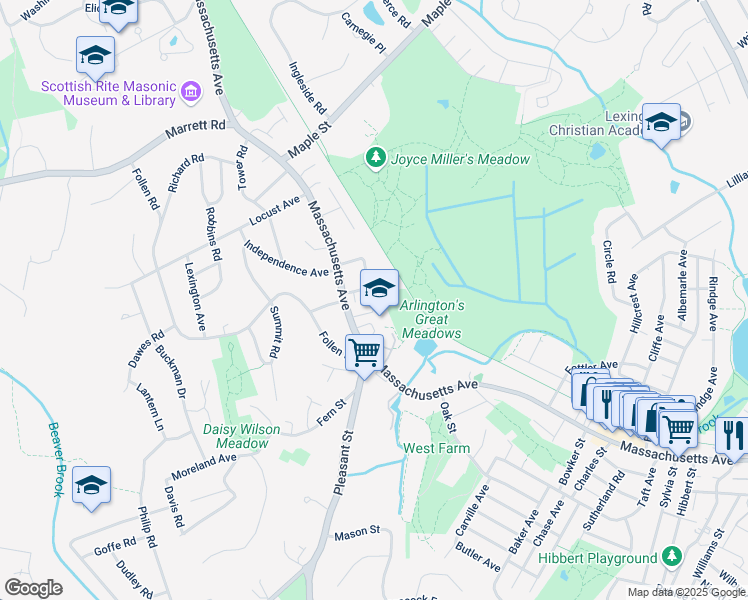 map of restaurants, bars, coffee shops, grocery stores, and more near 21 Barnes Place in Lexington