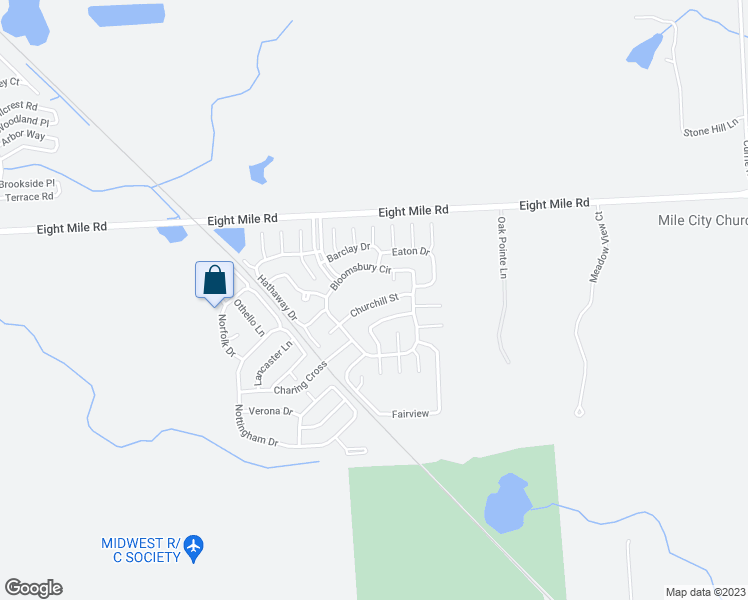 map of restaurants, bars, coffee shops, grocery stores, and more near 8101 Churchill Street in Northville