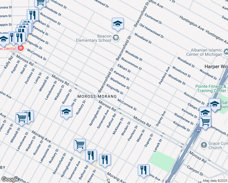 map of restaurants, bars, coffee shops, grocery stores, and more near 19661 McCormick Street in Detroit