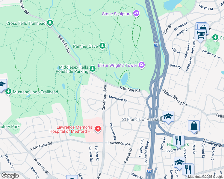 map of restaurants, bars, coffee shops, grocery stores, and more near 3 Via Marino in Medford