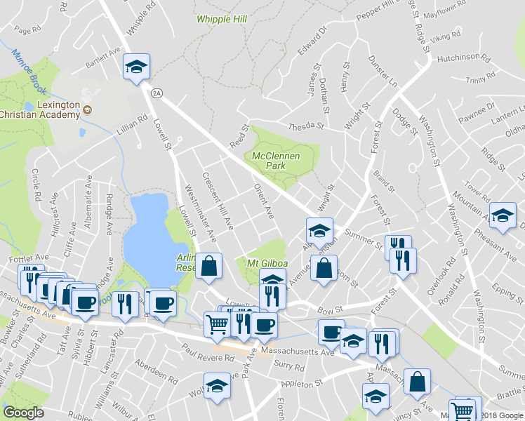 map of restaurants, bars, coffee shops, grocery stores, and more near 112 Westmoreland Avenue in Arlington