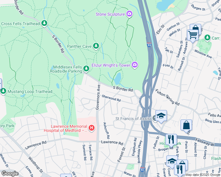 map of restaurants, bars, coffee shops, grocery stores, and more near 3 Via Marino in Medford