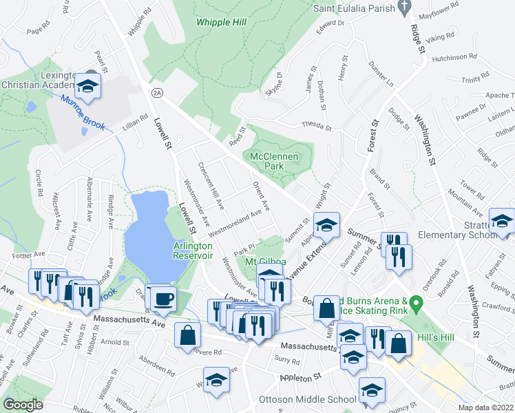 map of restaurants, bars, coffee shops, grocery stores, and more near 112 Westmoreland Avenue in Arlington
