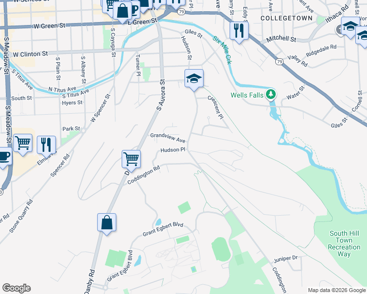 map of restaurants, bars, coffee shops, grocery stores, and more near in Ithaca