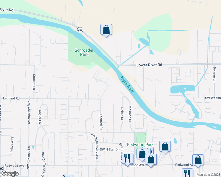 map of restaurants, bars, coffee shops, grocery stores, and more near 195 Parkhill Place in Grants Pass
