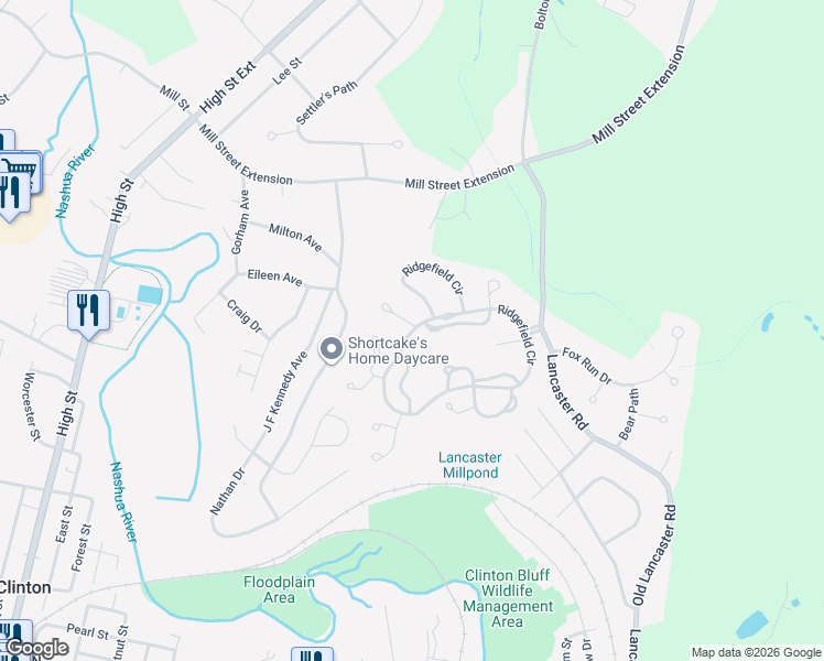 map of restaurants, bars, coffee shops, grocery stores, and more near 514 Ridgefield Circle in Clinton