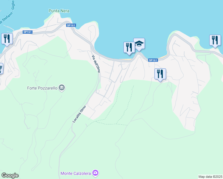 map of restaurants, bars, coffee shops, grocery stores, and more near 37 Via Cristoforo Colombo in Porto Santo Stefano