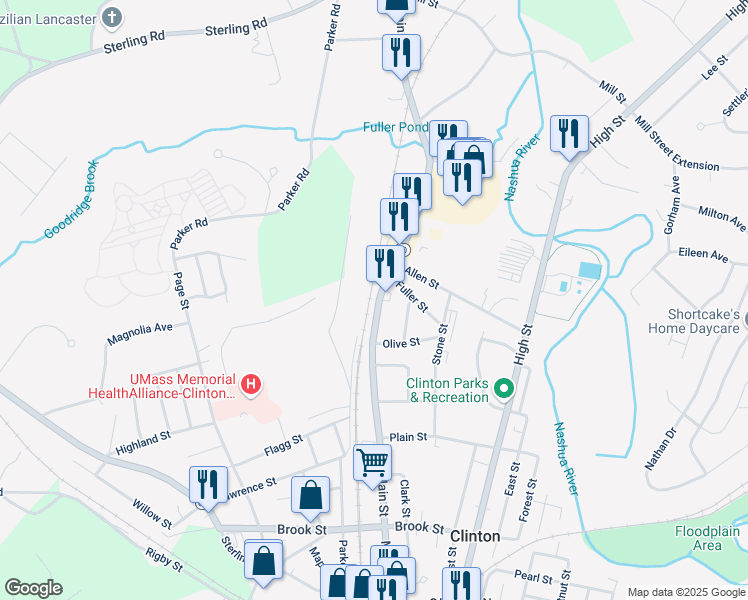 map of restaurants, bars, coffee shops, grocery stores, and more near 980 Main Street in Clinton