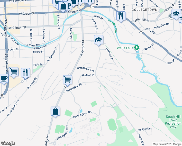 map of restaurants, bars, coffee shops, grocery stores, and more near in Ithaca