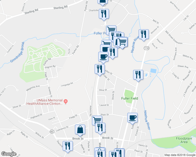 map of restaurants, bars, coffee shops, grocery stores, and more near 936 Main Street in Clinton