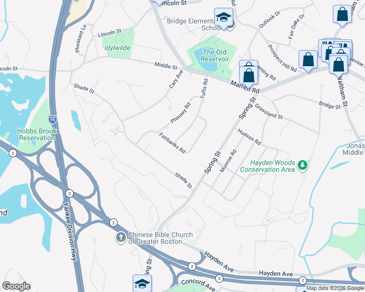map of restaurants, bars, coffee shops, grocery stores, and more near 23 Fairbanks Road in Lexington