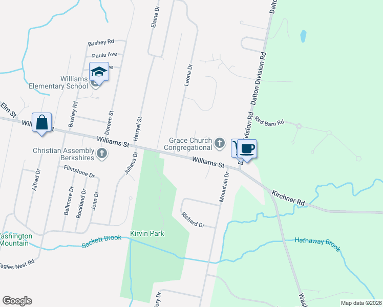 map of restaurants, bars, coffee shops, grocery stores, and more near 1015 Williams Street in Pittsfield