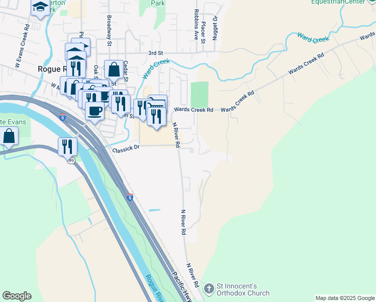 map of restaurants, bars, coffee shops, grocery stores, and more near 182 Wards Creek Road in Gold Hill