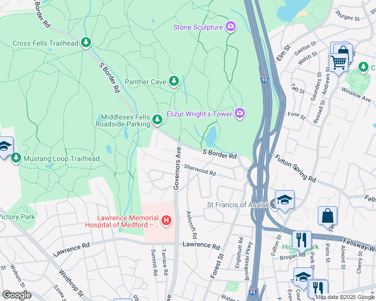 map of restaurants, bars, coffee shops, grocery stores, and more near 3 Via Marino in Medford