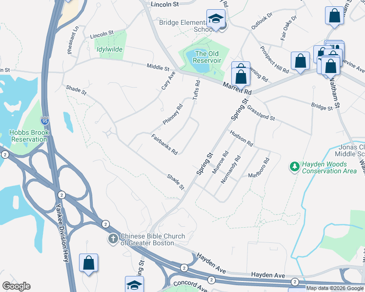 map of restaurants, bars, coffee shops, grocery stores, and more near 29 Fairbanks Road in Lexington