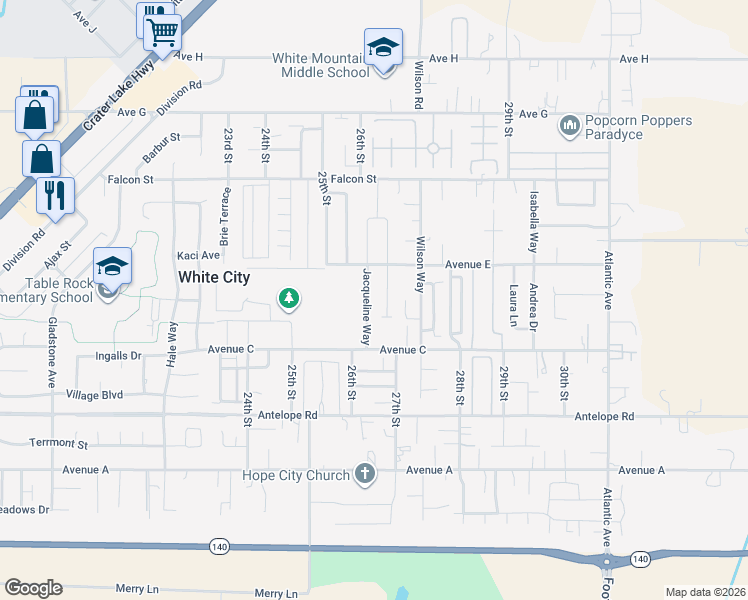 map of restaurants, bars, coffee shops, grocery stores, and more near 7829 Jacqueline Way in White City