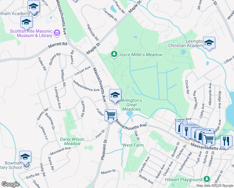 map of restaurants, bars, coffee shops, grocery stores, and more near 21 Barnes Place in Lexington