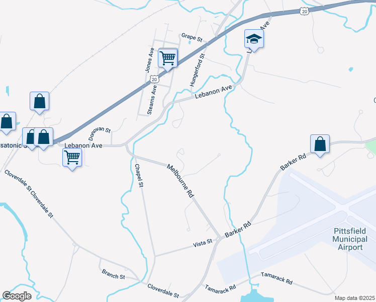 map of restaurants, bars, coffee shops, grocery stores, and more near 140 Melbourne Road in Pittsfield