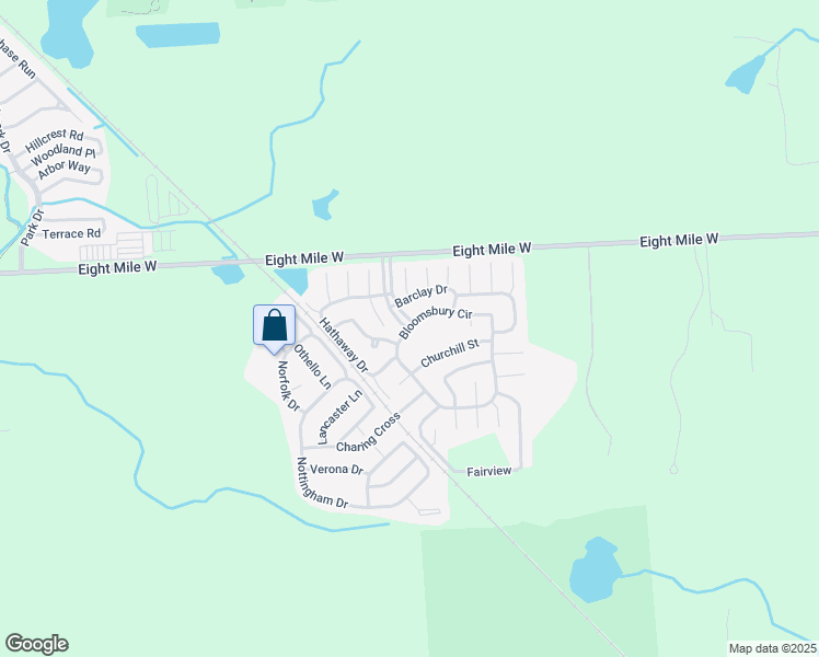 map of restaurants, bars, coffee shops, grocery stores, and more near 9800 Bloomsbury Circle in Northville