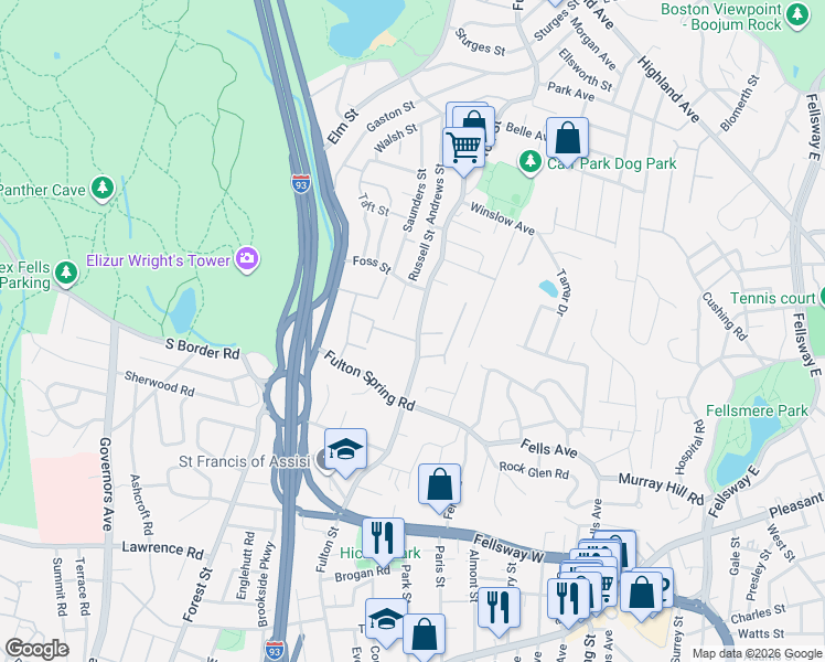 map of restaurants, bars, coffee shops, grocery stores, and more near 278 Fulton Street in Medford